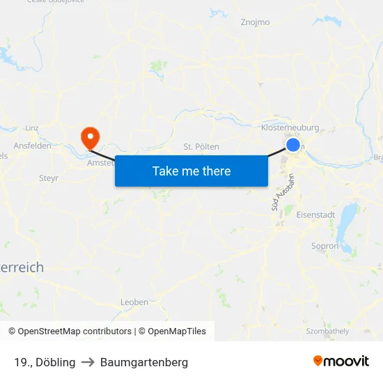 19., Döbling to Baumgartenberg map