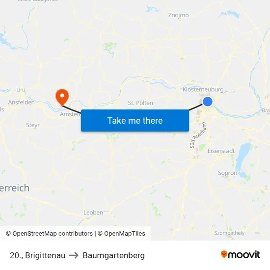 20., Brigittenau to Baumgartenberg map