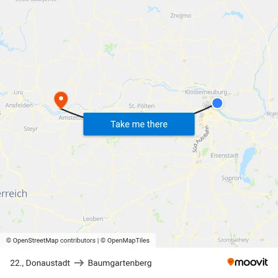 22., Donaustadt to Baumgartenberg map