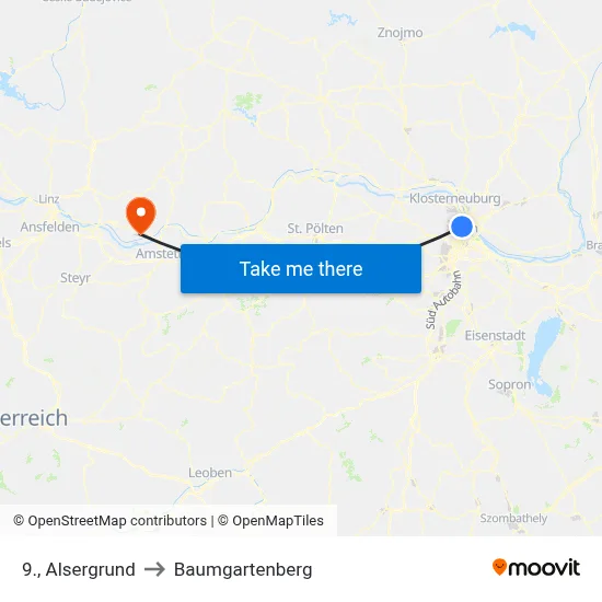 9., Alsergrund to Baumgartenberg map