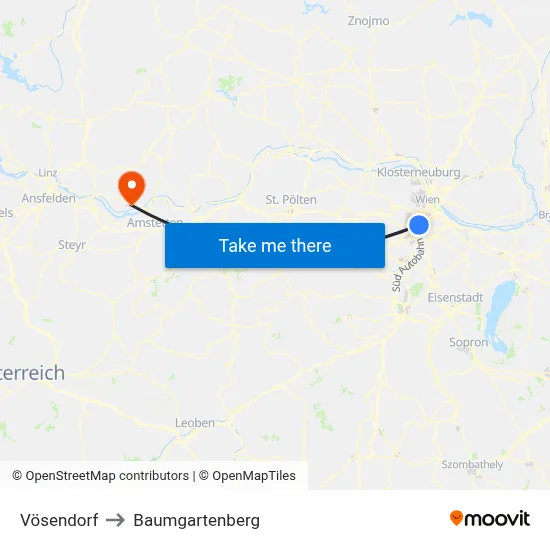 Vösendorf to Baumgartenberg map