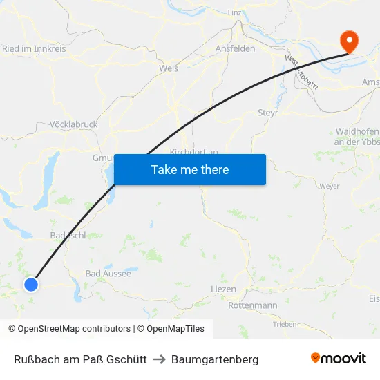 Rußbach am Paß Gschütt to Baumgartenberg map