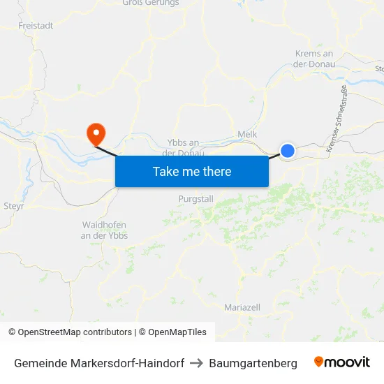 Gemeinde Markersdorf-Haindorf to Baumgartenberg map
