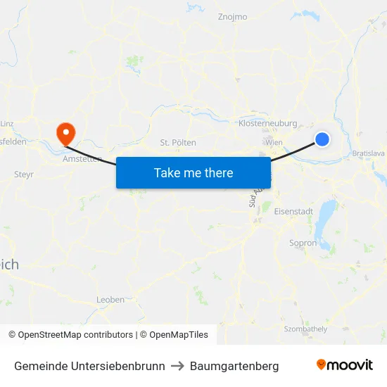 Gemeinde Untersiebenbrunn to Baumgartenberg map