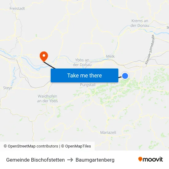 Gemeinde Bischofstetten to Baumgartenberg map