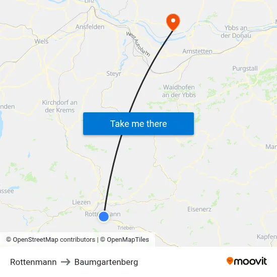 Rottenmann to Baumgartenberg map