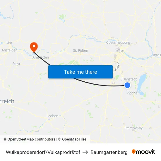 Wulkaprodersdorf/Vulkaprodrštof to Baumgartenberg map