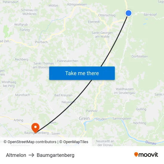 Altmelon to Baumgartenberg map