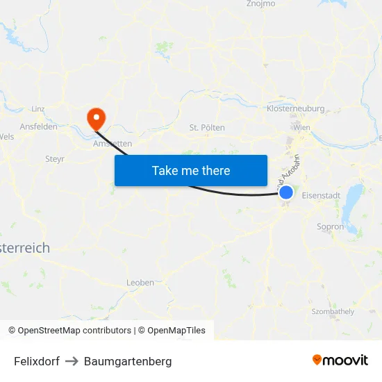 Felixdorf to Baumgartenberg map