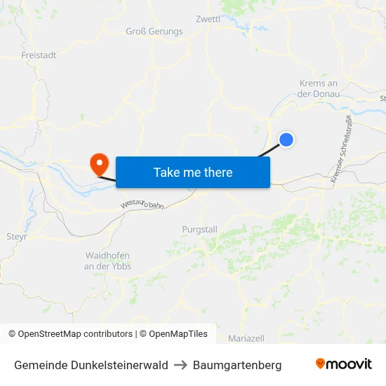 Gemeinde Dunkelsteinerwald to Baumgartenberg map