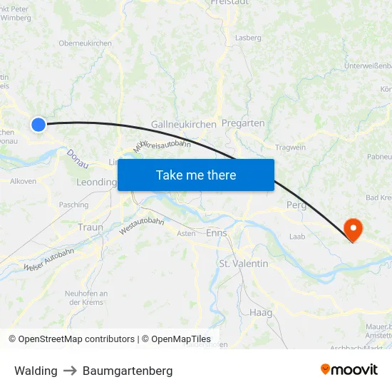 Walding to Baumgartenberg map
