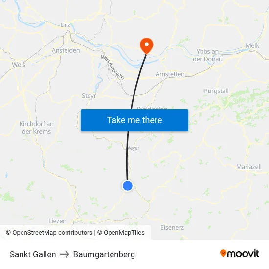 Sankt Gallen to Baumgartenberg map