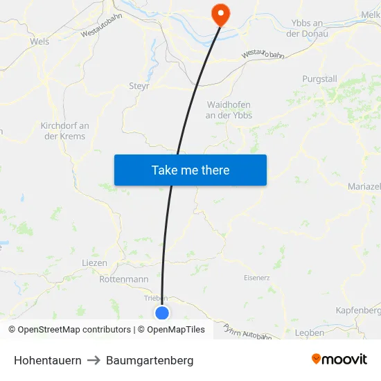 Hohentauern to Baumgartenberg map