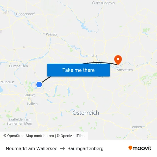 Neumarkt am Wallersee to Baumgartenberg map