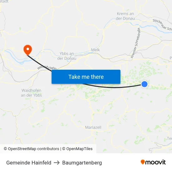 Gemeinde Hainfeld to Baumgartenberg map