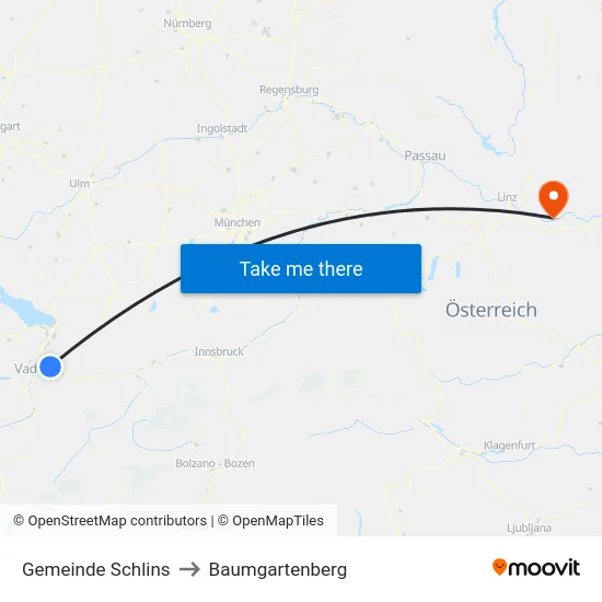 Gemeinde Schlins to Baumgartenberg map