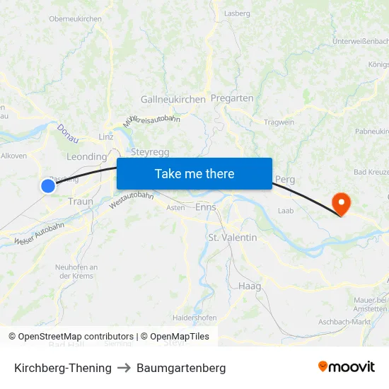 Kirchberg-Thening to Baumgartenberg map