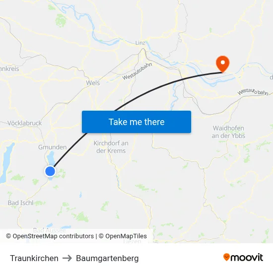 Traunkirchen to Baumgartenberg map