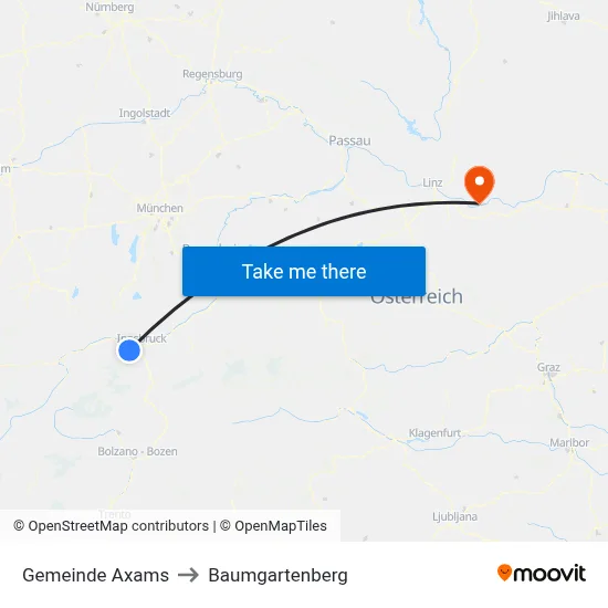 Gemeinde Axams to Baumgartenberg map