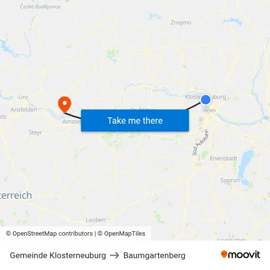Gemeinde Klosterneuburg to Baumgartenberg map