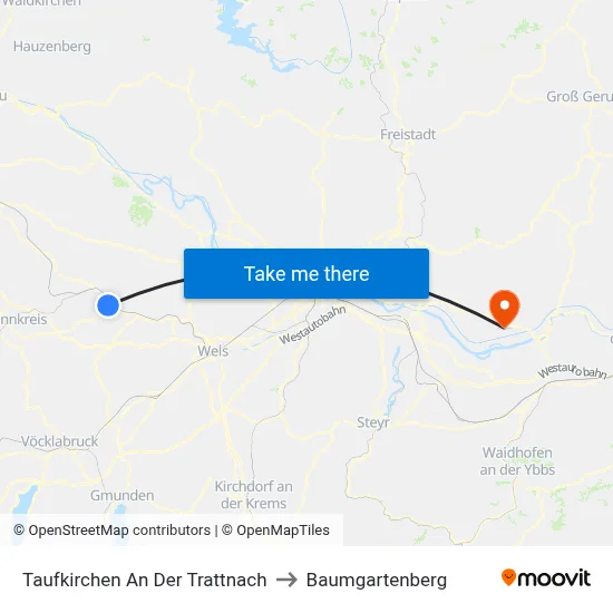 Taufkirchen An Der Trattnach to Baumgartenberg map