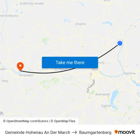 Gemeinde Hohenau An Der March to Baumgartenberg map