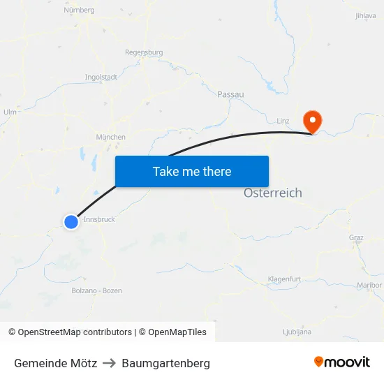 Gemeinde Mötz to Baumgartenberg map
