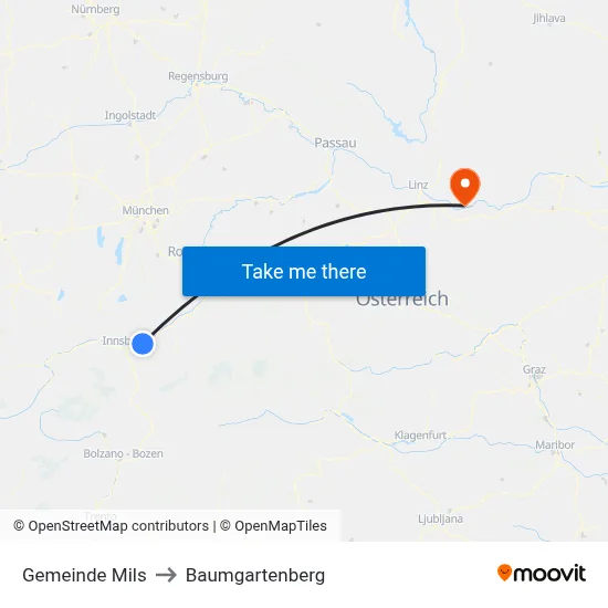 Gemeinde Mils to Baumgartenberg map