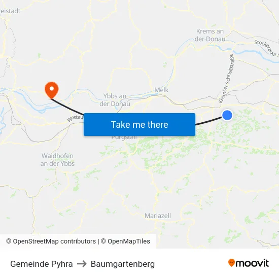 Gemeinde Pyhra to Baumgartenberg map