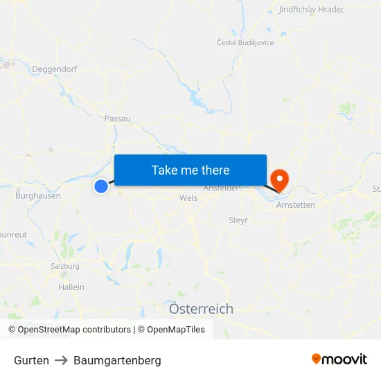 Gurten to Baumgartenberg map