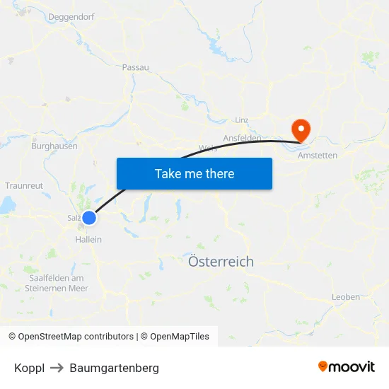 Koppl to Baumgartenberg map