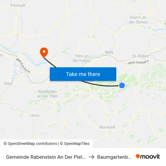 Gemeinde Rabenstein An Der Pielach to Baumgartenberg map