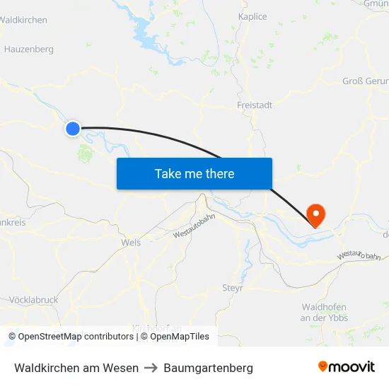 Waldkirchen am Wesen to Baumgartenberg map