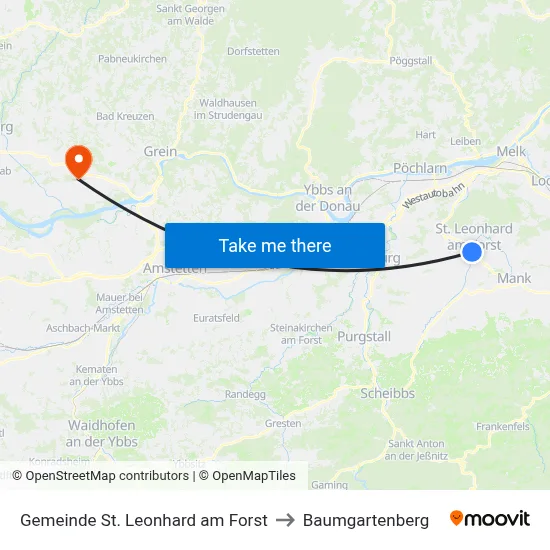 Gemeinde St. Leonhard am Forst to Baumgartenberg map