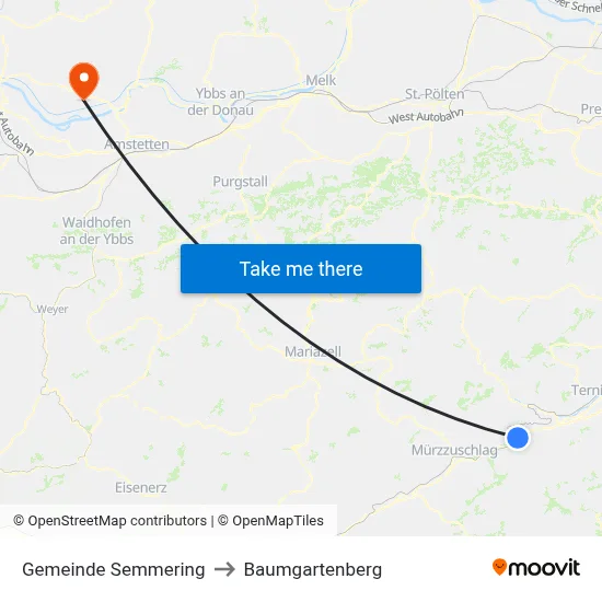 Gemeinde Semmering to Baumgartenberg map