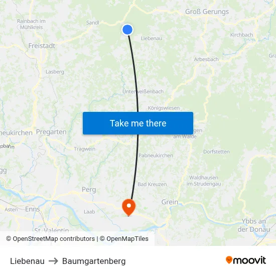 Liebenau to Baumgartenberg map
