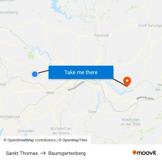 Sankt Thomas to Baumgartenberg map
