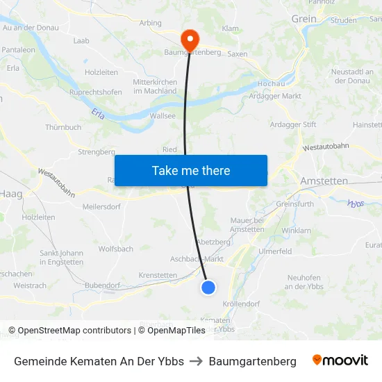 Gemeinde Kematen An Der Ybbs to Baumgartenberg map