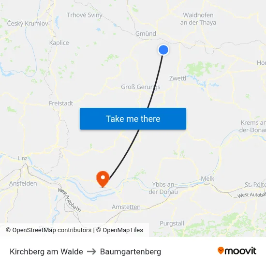 Kirchberg am Walde to Baumgartenberg map