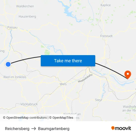 Reichersberg to Baumgartenberg map
