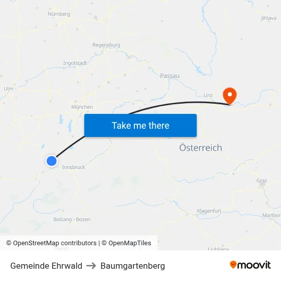 Gemeinde Ehrwald to Baumgartenberg map