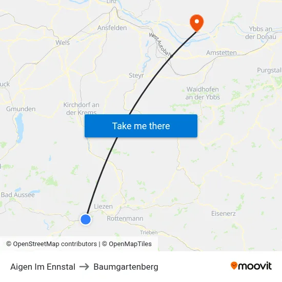 Aigen Im Ennstal to Baumgartenberg map