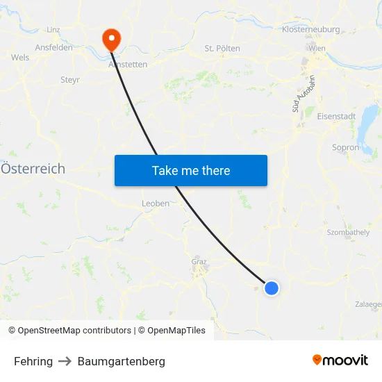 Fehring to Baumgartenberg map