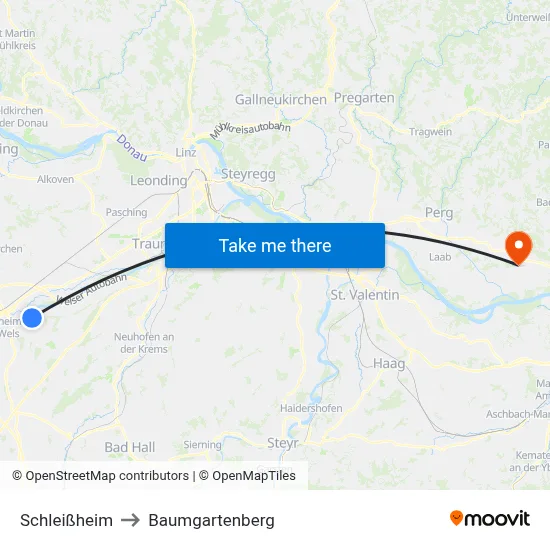Schleißheim to Baumgartenberg map