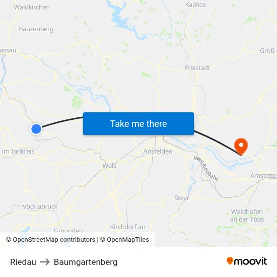 Riedau to Baumgartenberg map