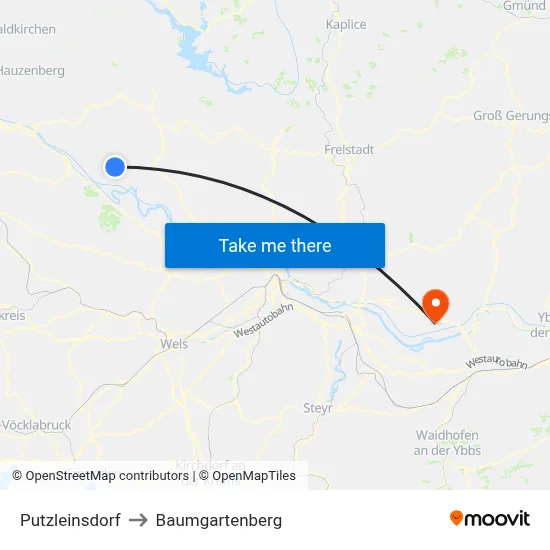 Putzleinsdorf to Baumgartenberg map