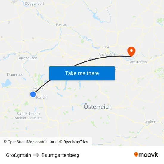 Großgmain to Baumgartenberg map