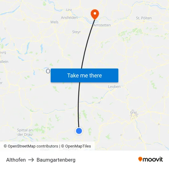 Althofen to Baumgartenberg map