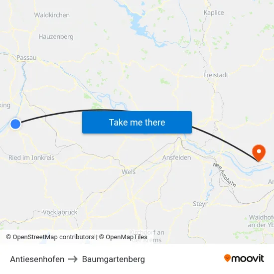 Antiesenhofen to Baumgartenberg map