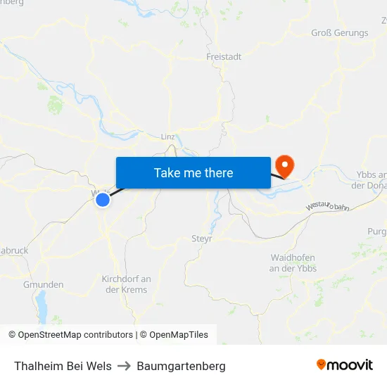 Thalheim Bei Wels to Baumgartenberg map
